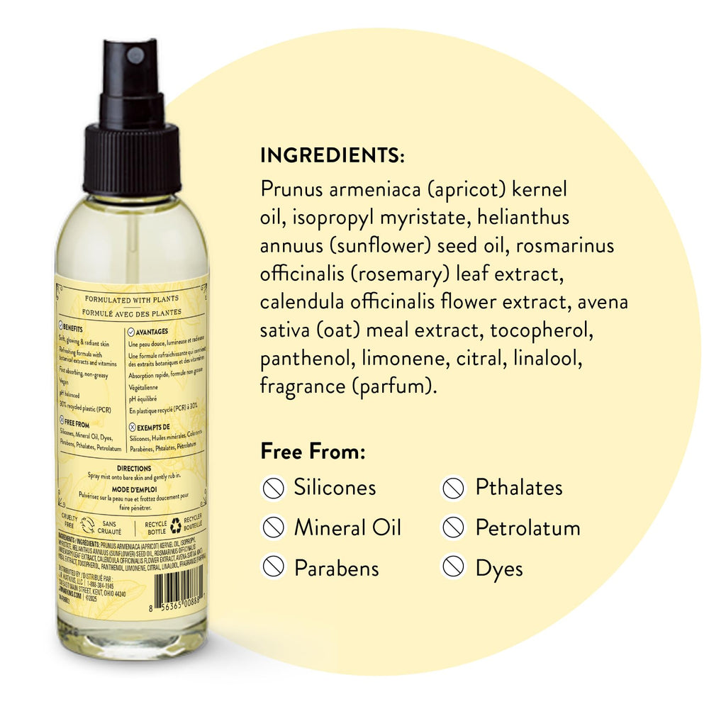 J.R. Watkins Naturally Hydrating Body Oil Mist, Lemon Cream, 6 fl oz, 2 Pack