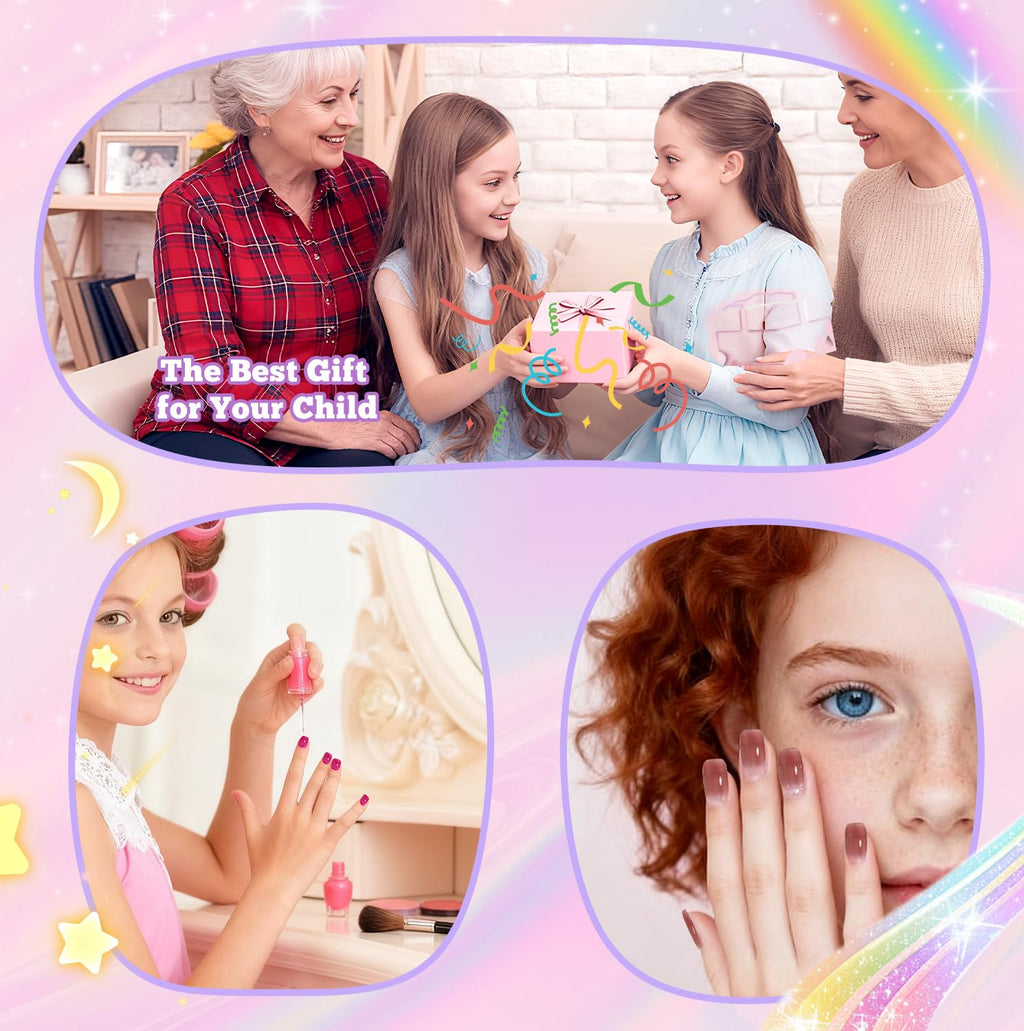 krofaue Short Suqare Kids False Nails - Full Cover Press on Nails for Girls