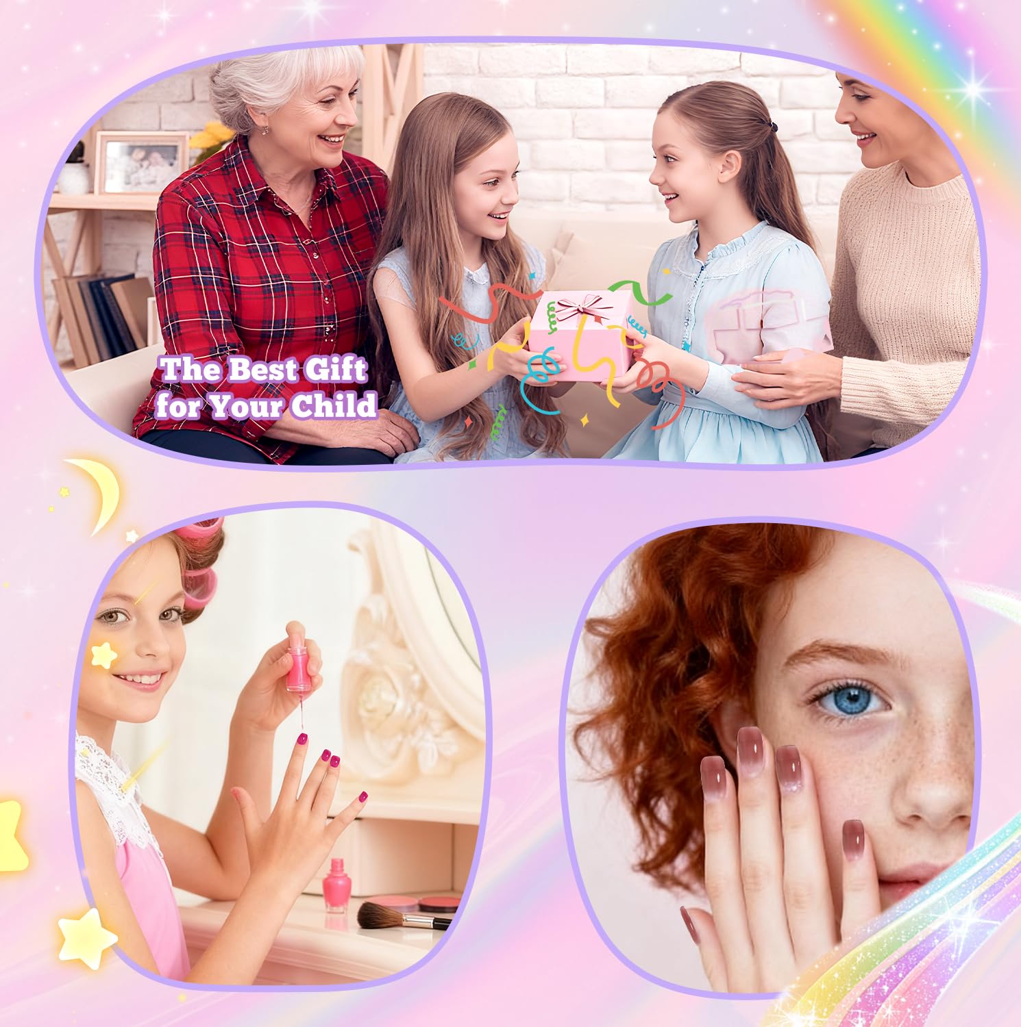 krofaue Short Suqare Kids False Nails - Full Cover Press on Nails for Girls