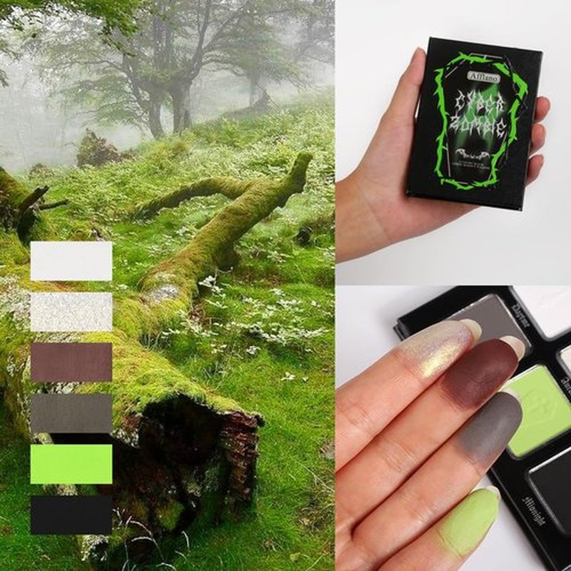 Afflano Smokey Green Eyeshadow Palette, Cyber Goth Smoky Eyes Makeup Eyeshadow Pallet With Mirror, Neon green Brown Black White Grey Highly Pigmented Long Lasting, for Girls Women Green Eyes Makeup