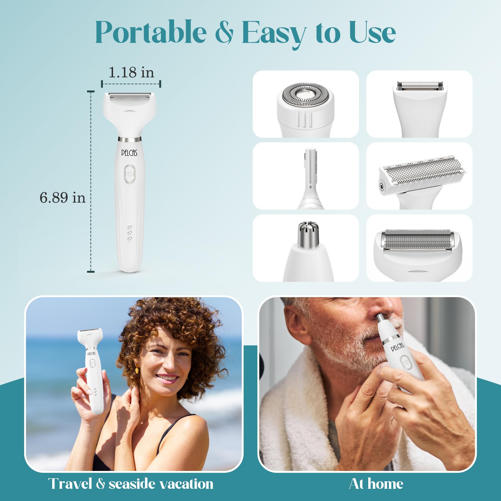 PELCAS Bikini Trimmer for Women Kit, 6 in 1 Waterproof Wet Electric Shaver