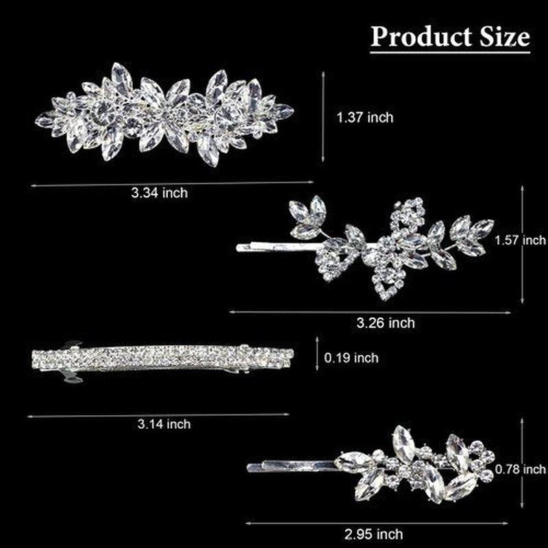 Mulzile 4 Pieces Rhinestone Hair Clips Leaf Wedding Hair Pins Crystal Bobby Pins Silver Bridal Hairpin Barrette for Brides Bridesmaids Flower Girls