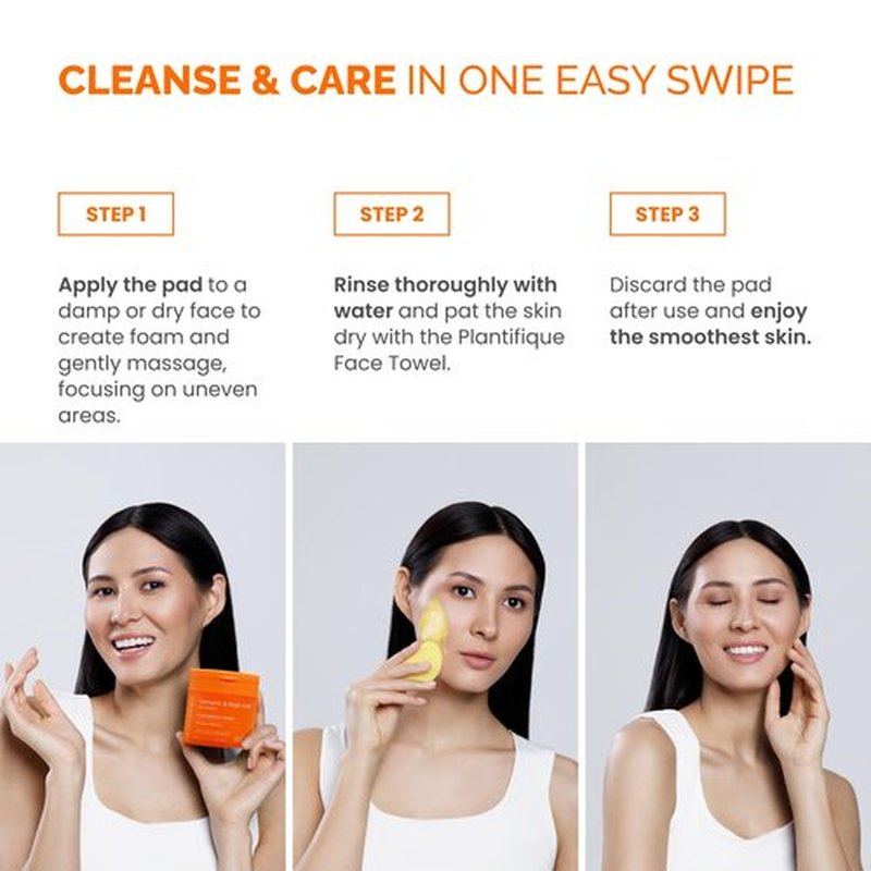 PLANTIFIQUE Kojic Acid and Turmeric Cleansing Pads – 60 Exfoliating Facial Pads for Skin Refresh – Daily Skincare Routine