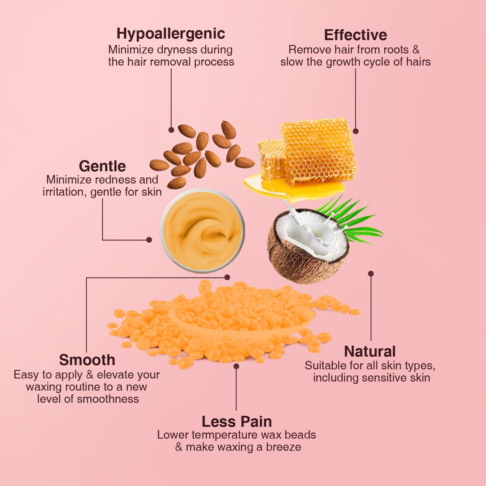 Hard Wax Beads for Hair Removal, Yovanpur Wax Beans for Brazilian Waxing, Waxing Beans for Sensitive Skin, Face Eyebrow Legs At Home Pearl Wax, 300g /bag with 10pcs Sticks(Gold)