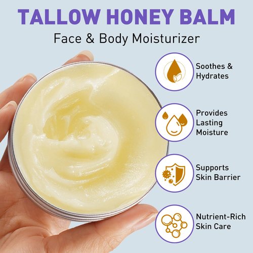 Mulukiss Beef Tallow for Skin – 2 Pcs Grass-Fed Tallow and Raw Honey Balm with Lavender Essential Oil, Natural Tallow Face Moisturizer & Beef Tallow for Face, Nourishing Hydrating Balm