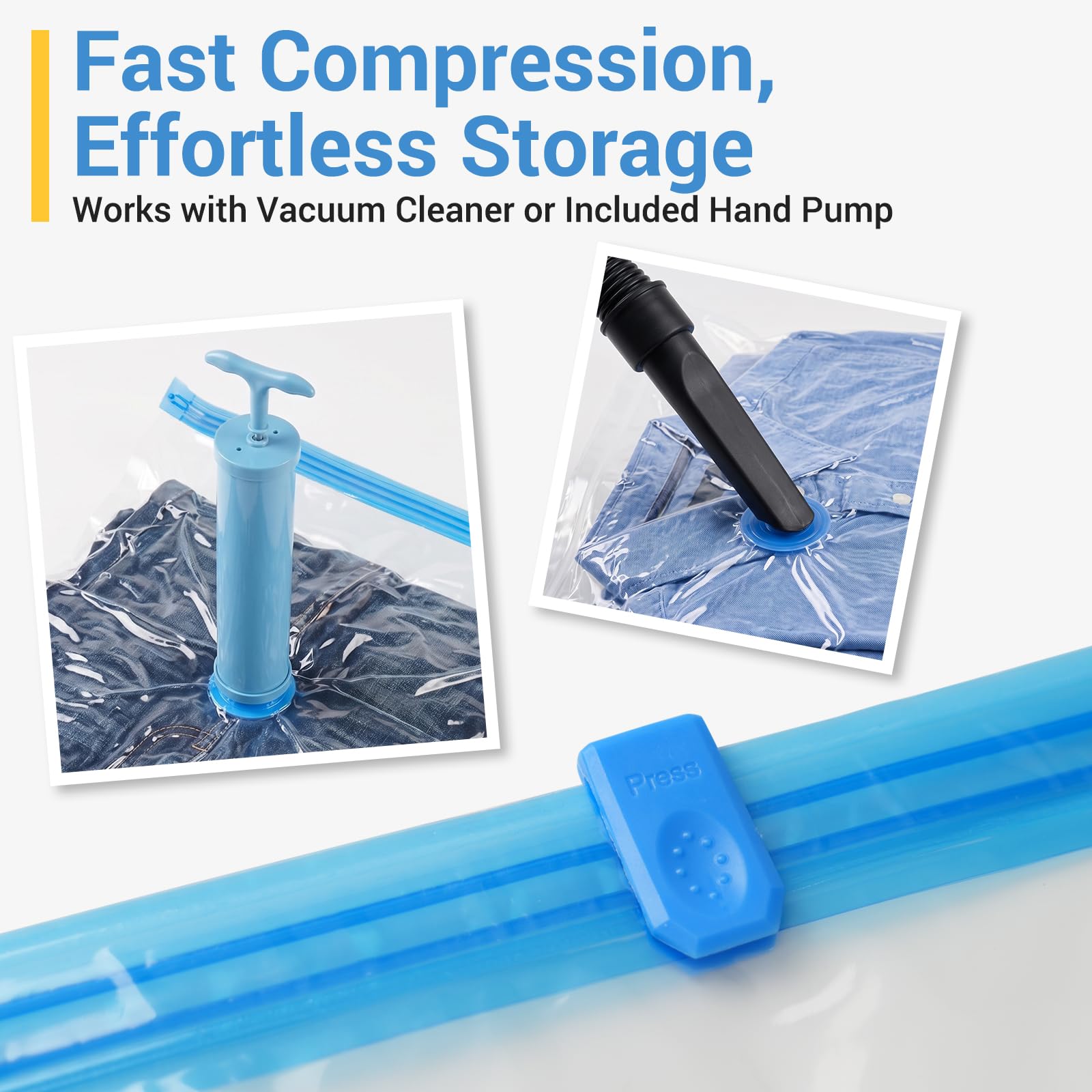 Fygrip Vacuum Storage Bags with Hand Pump, Plastic Packaging Bags, 80% Space Saver Vacuum Seal Bags for Clothing, Travel Lugggage, Blankets, Comforters, 20 Combo