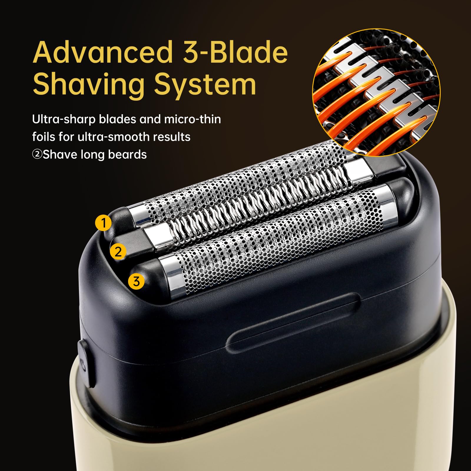 Mini Steel Electric Foil Shavers for Men: Upgraded Mini Electric Razor– Portable Travel Shaver with IPX7 Waterproof, Ultra-Long BatteryLife, and Triple Blade Technology Mini Razor (Sunburst Yellow)