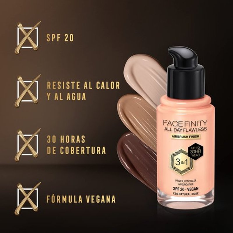 Crème Make-up Base Max Factor Face Finity All Day Flawless 3-in-1 Spf 20 Nº C50 Natural rose 30 ml