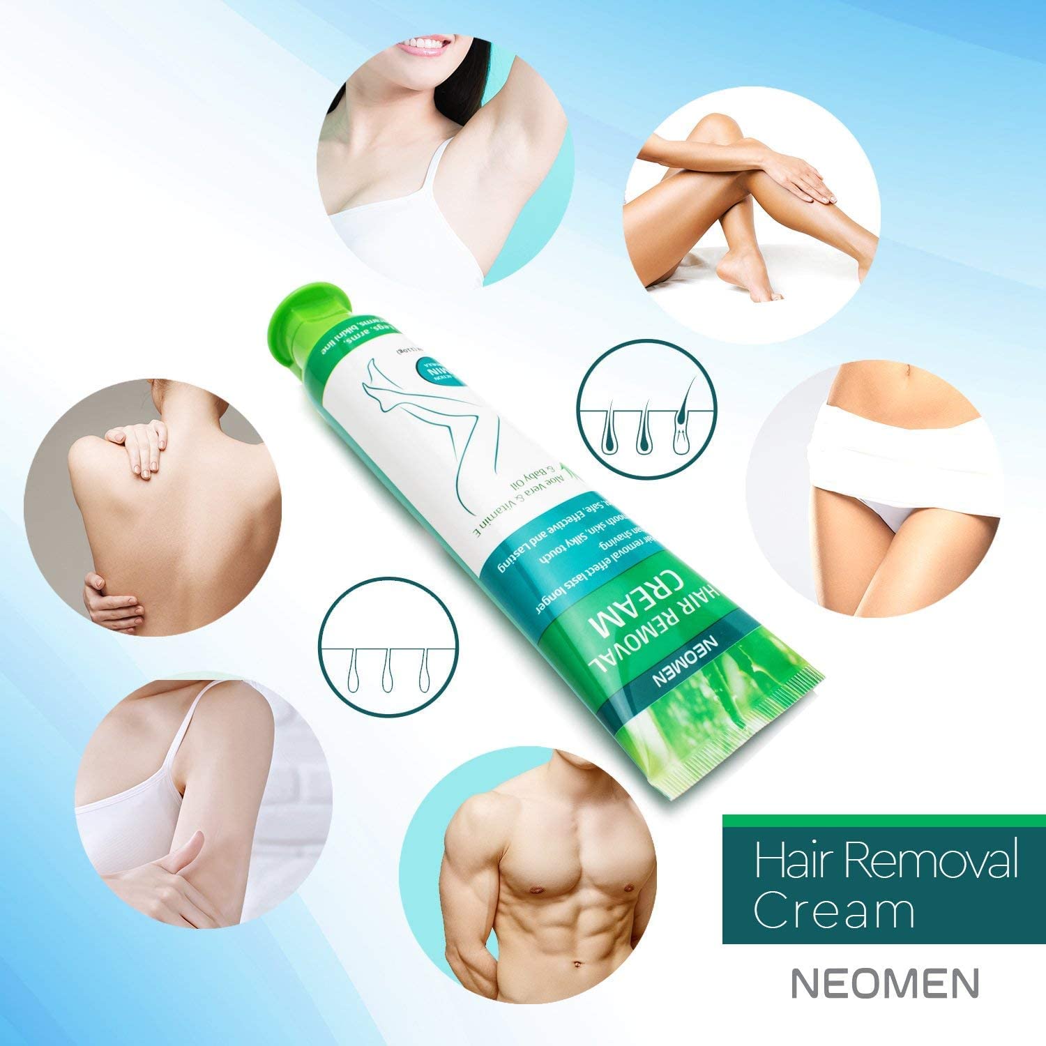 Hair Removal Cream for Men & Women: Painless Depilatory for Sensitive Skin & Intimate Areas, Moisturizing with Aloe Vera & Vitamin E, Safe for Face, Underarms, Bikini, Arms (3.7 Fl Oz (Pack of 3))