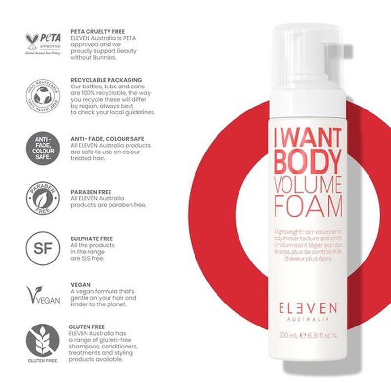 ELEVEN AUSTRALIA I Want Body Volume Foam - Lightweight Hair Mousse for Volume & Texture - 6.8 fl oz