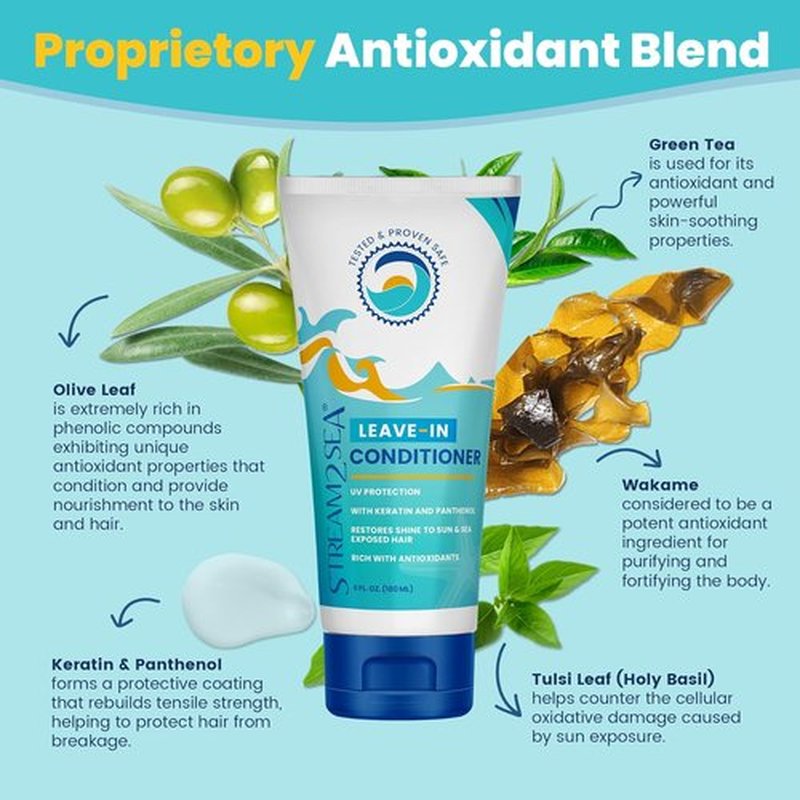 Stream2Sea Leave-In Hair Conditioner - Detangles & Replenishes Moisture | Natural, Reef Safe, UV Protection, Sulfate & Paraben Free