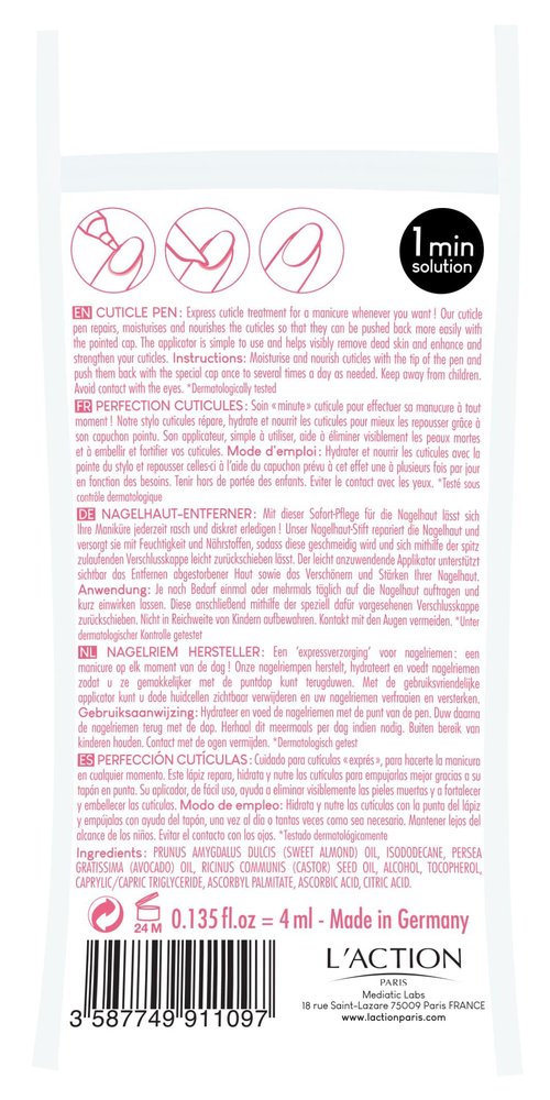 L'Action Paris Cuticle Pen, Moisturises and Mourishes Cuticles, Strengthens Cuticles 4ml