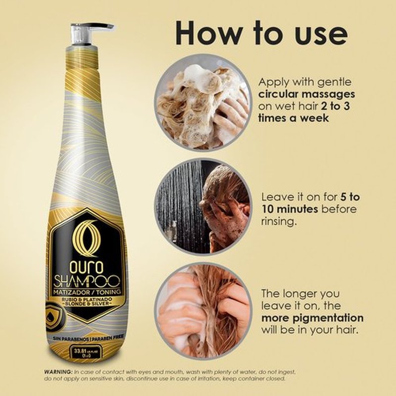 OURO Shampoo Toning Nuance Blonde Silver Hair Treatment | Champu Matizador Para Cabellos Rubio y Platinado 33.8unces-1000mililiter