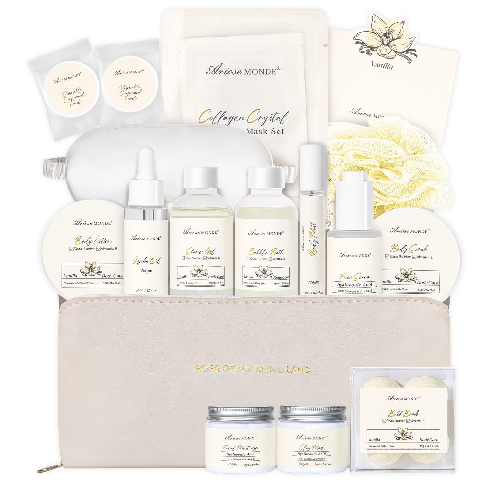 Birthday Gifts for Women, 21 Pcs Vanilla Spa Gift Set, Mothers Day Relaxing Bath and Body Self Care Package, Facial Skin Care Kit Gift Basket for Mom Wife Sister Friend Girlfriend Her