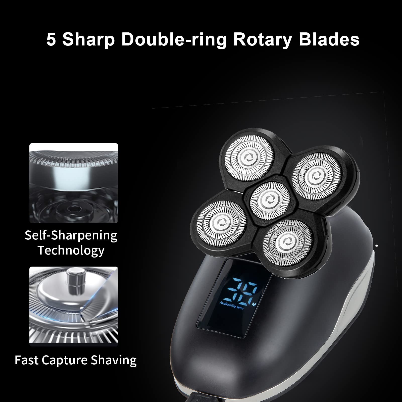 VODOZAVA Head Shaver Replacement Heads Magnetic 7 Blades Razor Replacement Blades Compatible with Freebird Shaver & Other Brands (black5)