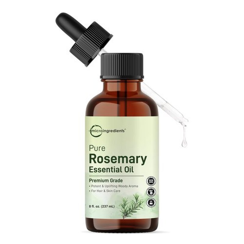 Micro Ingredients Rosemary Essential Oil for Hair, Scalp & Skin, 8 fl oz – 100% Pure & Natural with Dropper | Aromatherapy, Diffuser, Soap, Candle & Massage Use | Woody Herbal Aroma, Cruelty-Free