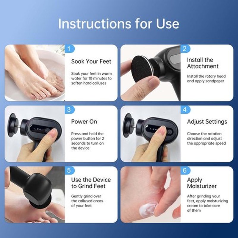 Rechargeable Electric Callus Remover for Feet - Replaceable Sandpaper Professional Foot Grinder 6 Speeds Adjustable Foot Sander, Cordless Electric Foot File Pedicure Tools for Dead Skin, Cracked Heels