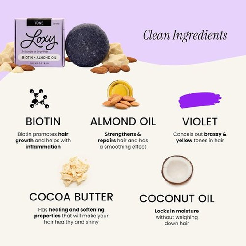 Loxy Purple Toning Shampoo Bar - Biotin & Almond Oil for Blonde/Grey Hair | Vegan, Cruelty-Free, Zero Waste