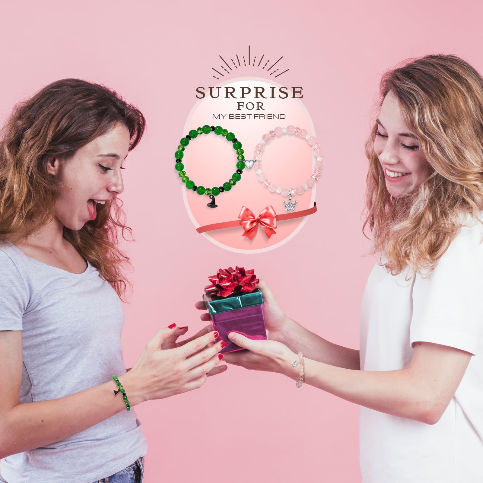 SEIKEIN Friendship Bracelet Gifts for Women: Galinda Rhinestone Crown Witch Hat Friendship Matching Bracelets Christmas Day Mothers Day Gifts for Womens Fans Party Dress Decor