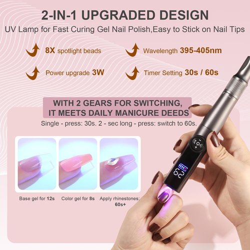 Electric Nail Drill Rechargeable Professional,2 in 1 Nail Grinder & UV Lamp Combo,35000 RPM,Portable Cordless Nail File Machine for Acrylic Nails,Gel Polishing,Shaping Nails,Manicure Art Tools