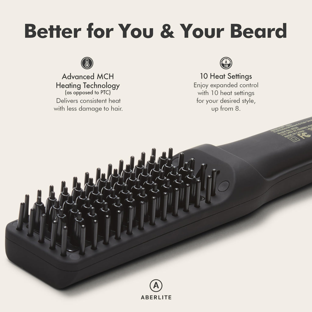 Aberlite Pro Professional Beard & Hair Straightener - Advanced Ionic & Anti-Scald Heated Brush - Pain-Free Conditioning - Straightening Comb for Men - for All Beard Types