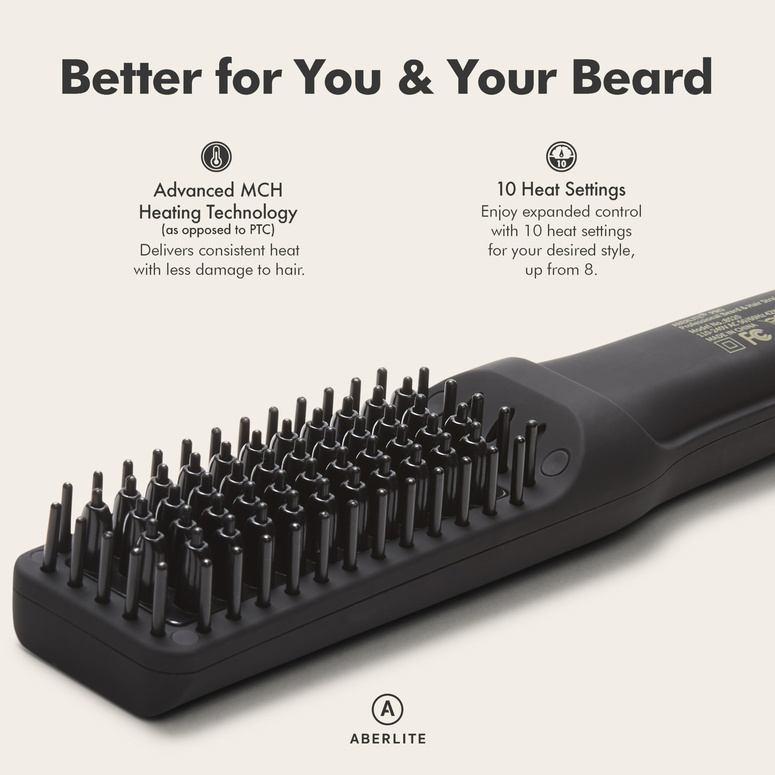Aberlite Pro Professional Beard & Hair Straightener - Advanced Ionic & Anti-Scald Heated Brush - Pain-Free Conditioning - Straightening Comb for Men - for All Beard Types