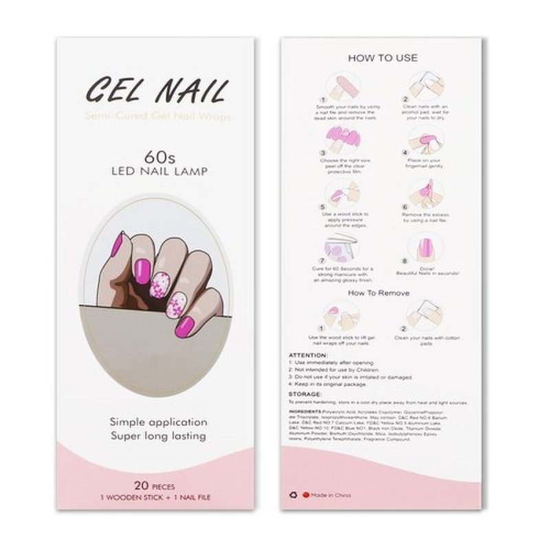 JMEOWIO Gel Nail Stickers Pink Flower Transparent Semi Cured Gel Nail Strips Wraps UV/LED Nails Art Design Decoration Accessories