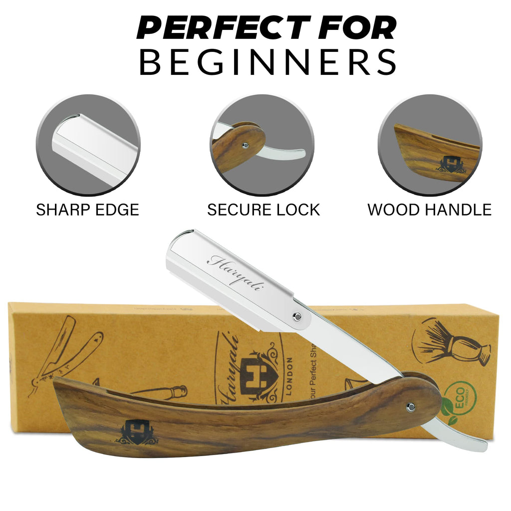 Haryali Professional Barber Straight Edge Razor For Men With Wood Handle
