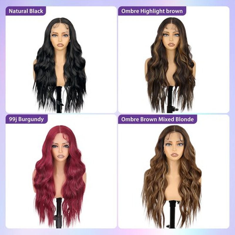 Kurope 13x4 Synthetic Lace Front Wig Black Long Wavy Wigs 26inch Pre-Plucked Hairline and Baby Hair Synthetic Wigs for Black Women