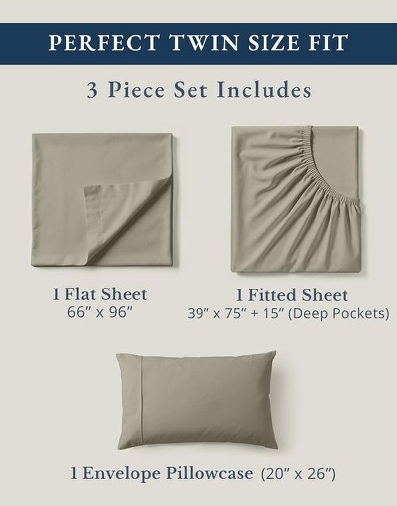 LANE LINEN 100% Organic Cotton Twin Sheets - Soft, Comfy, Temperature Regulating, Luxury Hotel Quality - Silver