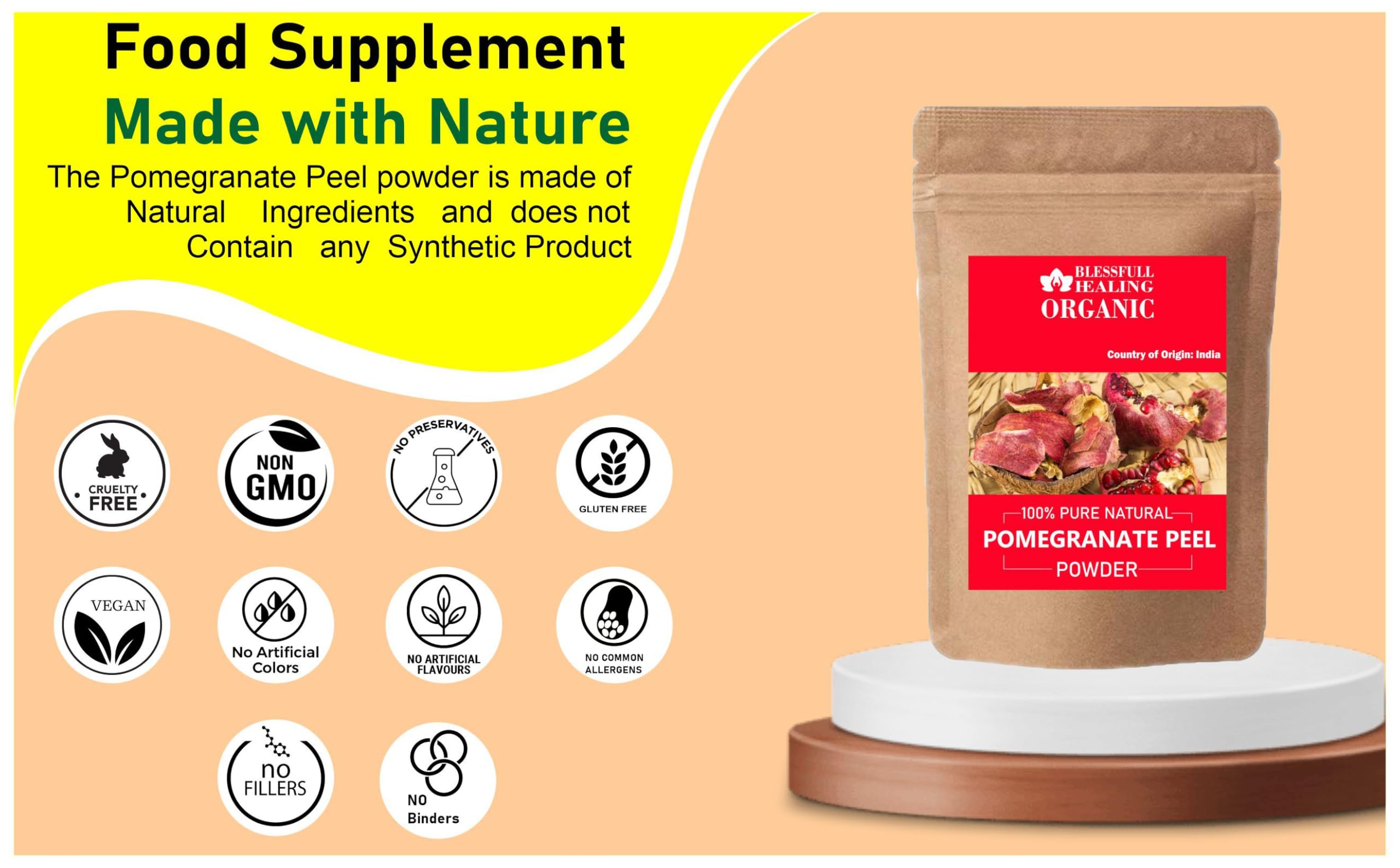 Blessfull Healing Organic Pomegranate Peel Powder 100% Pure Natural 200 Gram / 7.05 oz