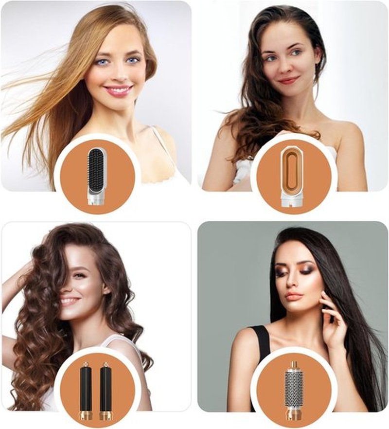Hair Dryer Brush 5 in 1, Negative Ion Blow Dryer Brush Set - 110,000 RPM High-Speed Hot Air Brush Air Styler Curling Wrap Air Curler -Curling Iron Hair Styling Tool for Straight Curl Drying Smoothing