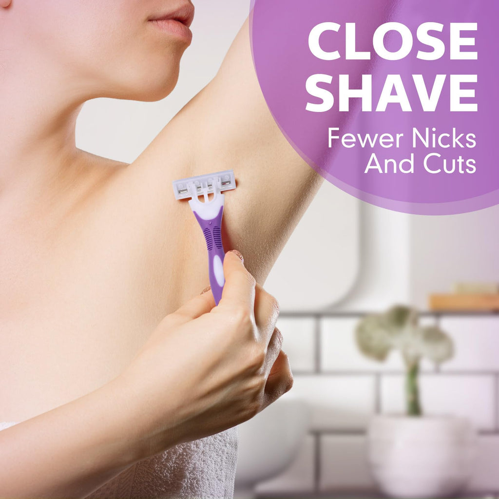 Leriton 48 Count Women's Disposable Razors Bulk Purple 3 Blade Sensitive Skin Bikini Line Razor for Bathing Hotel Travel