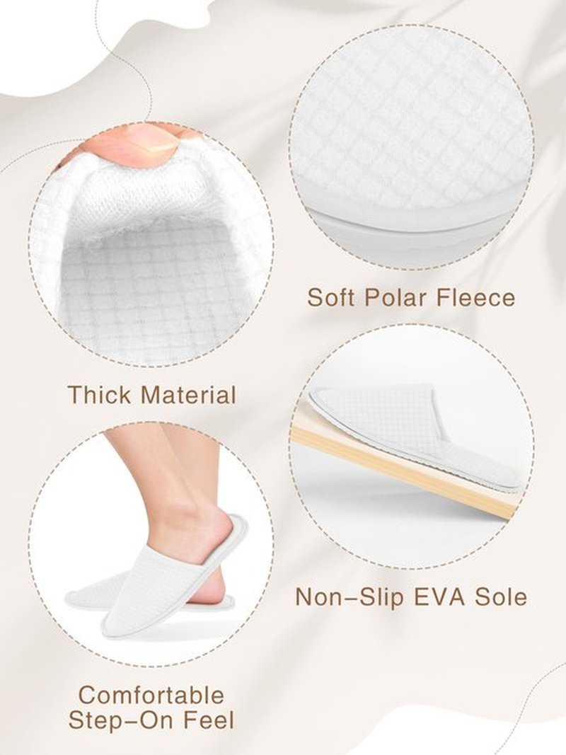 KUTTOR 6 Pairs Polar Fleece Spa Slippers Disposable Closed-Toe Hotel House Slippers Reusable Non-Slip Fits Men’s 10/Women’s 11 for Home Travel Spa Guests