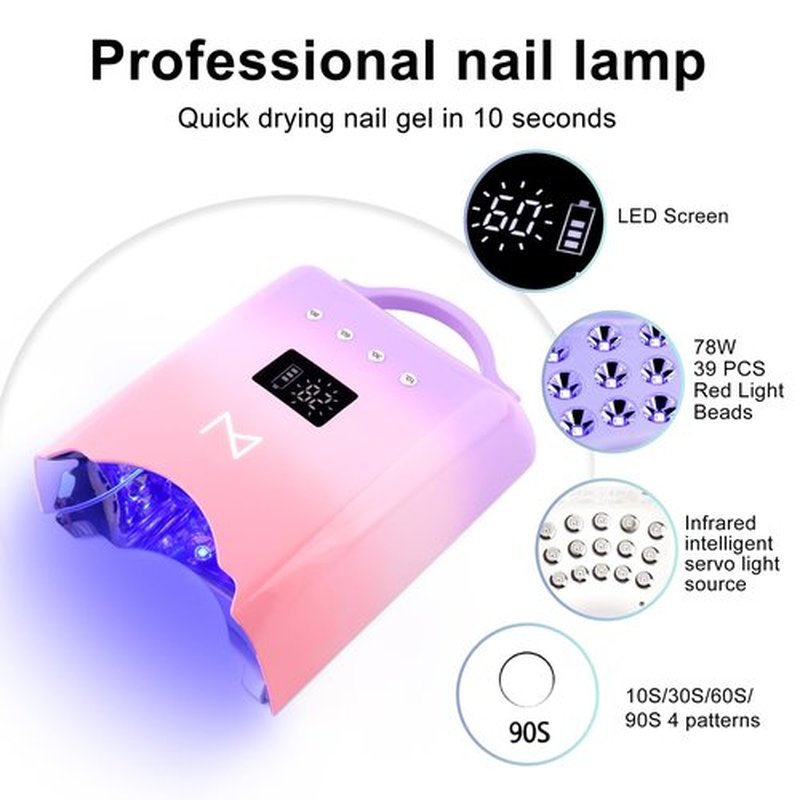 M - NEO Cordless & Rechargeable Nail Curing Lamp 78W with 4 LCD Time Display Timer, Auto Sensor, and Spacious Interior for All Hand Sizes and Nail Lengths (Metallic Rose Gold)
