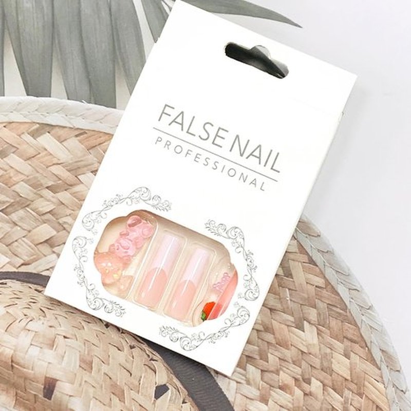 Press on Nails Coffin Long French 24Pcs Glossy Full Cover Acrylic Square Cute False Nails with Gems Designs Artificial Ballerina Fake Nails with Charm Glue Stick on Fingernails for Women Girls
