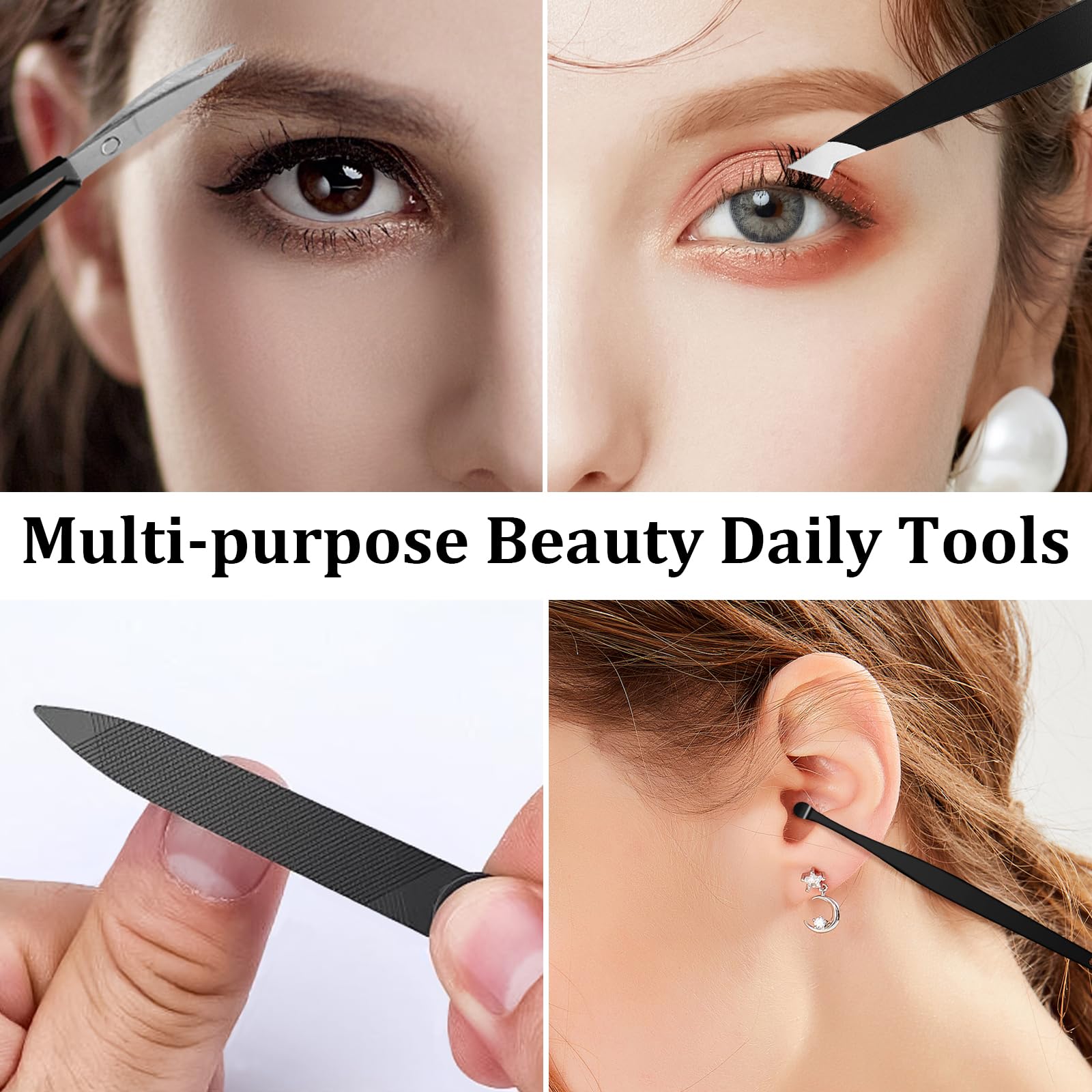 Tweezers Set and Nail Clippers 8Pcs Precision No Gaps Eyebrow Tweezer Kit for Facial Hair Men & Women Travel Tweezers with Leather Case (Black/Red)
