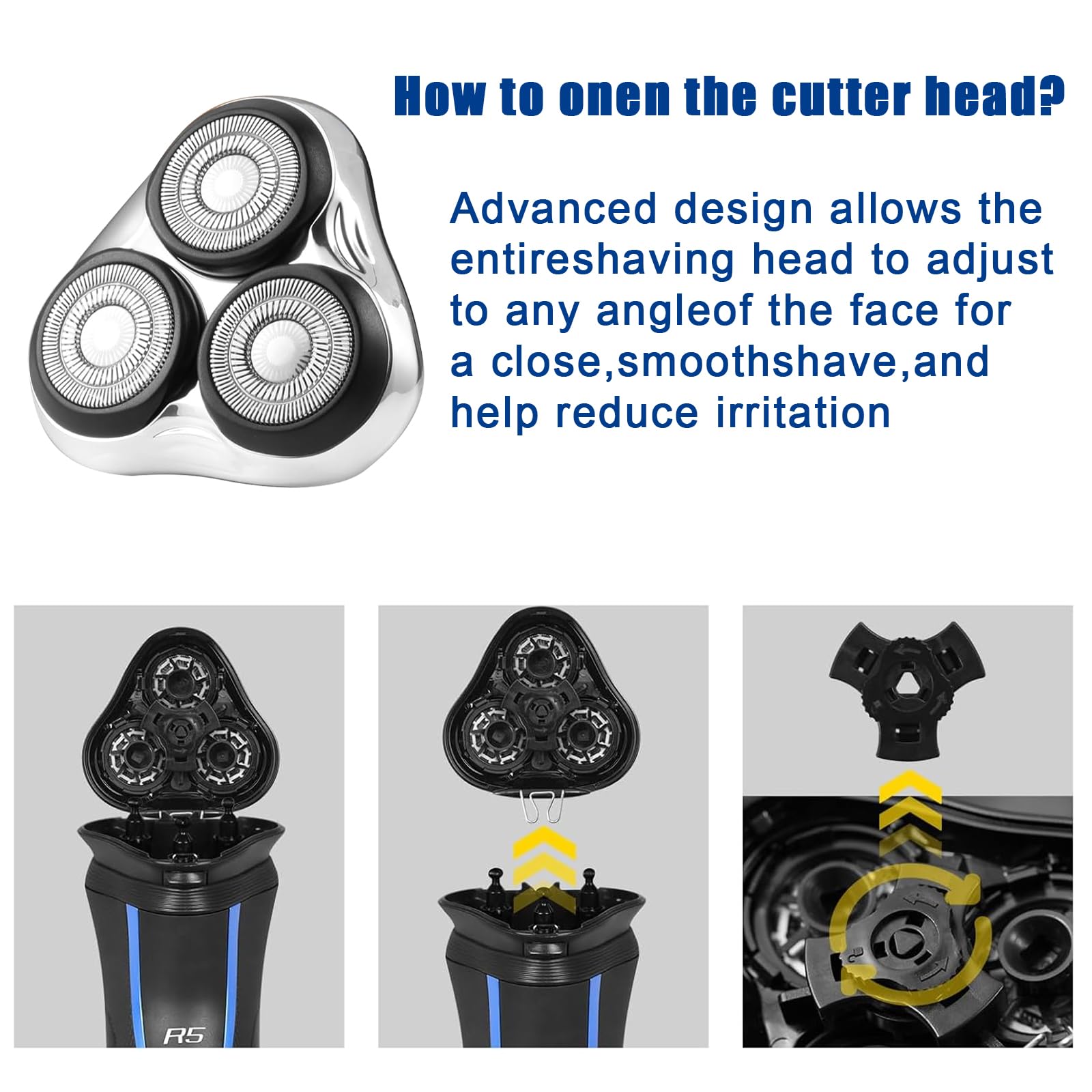 Rotary Replacement Shaver Head,Compatible with Remington Shaver Series,forR3,R4,R5,R6,R7,R8,SP-3141 and SP-5161 Foils ((White-1 PC)