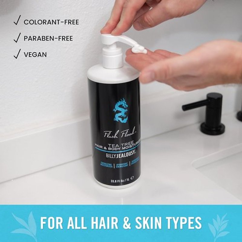 Billy Jealousy Flash Flood Moisturizer - Tea Tree Hair & Body Lotion for All Skin Types | 8 oz