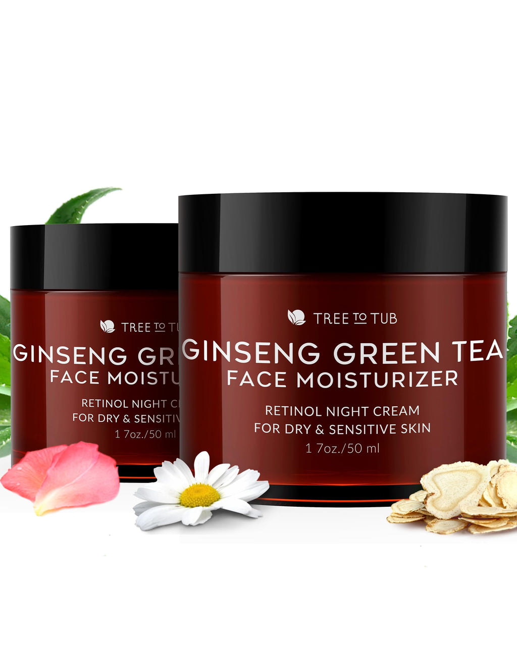 Tree To Tub Retinol Anti Aging Face Moisturizer for Dry & Sensitive Skin - Anti Wrinkle Hyaluronic Acid Facial Moisturizer, Vitamin A & E Night Cream for Women & Men w/Organic Aloe 2 Pack