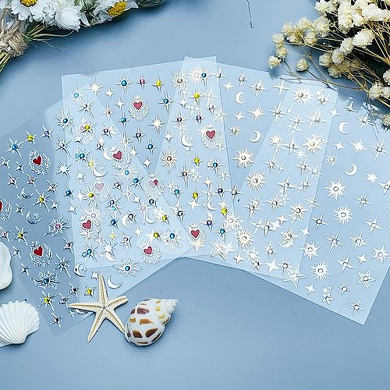 Shiny Moon Star Nail Stickers - 3D Glitter Crystal Nail Decals, Gold & Silver Nail Art Stickers, Self-Adhesive Luxury Rhinestones, Stars & Charms for DIY Nail Supplies