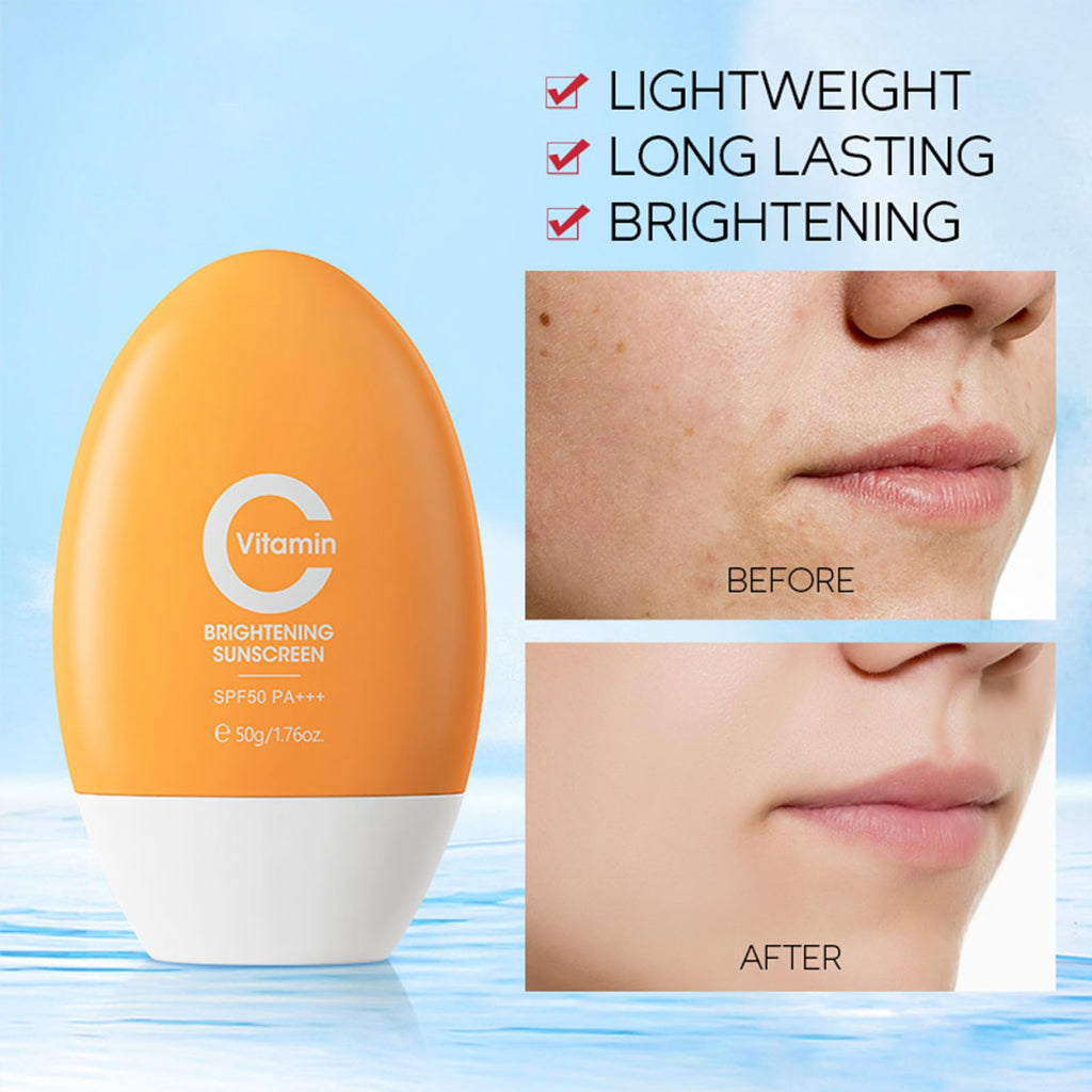 Vitamin C Sunscreen Cream SPF 50,Broad Spectrum Sun Protector Lotion For Face & Body,Lightweight and Non-Greasy Finish,Water Resistant,Long-Lasting Makeup,Travel Essentials