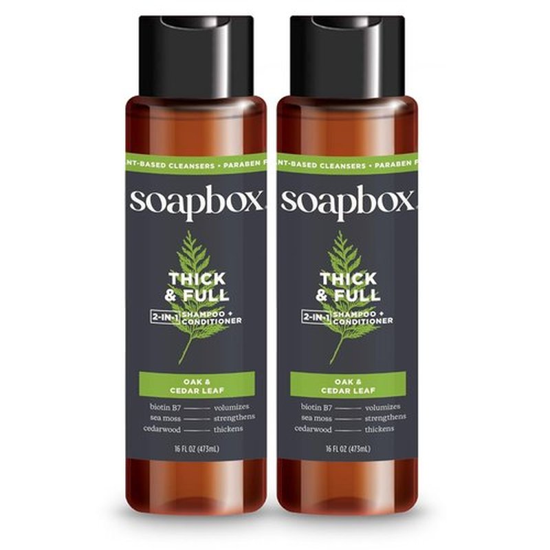 Soapbox Men's 2-in-1 Shampoo and Conditioner - Natural Oak & Cedar Leaf, 16oz for Thick, Full Hair