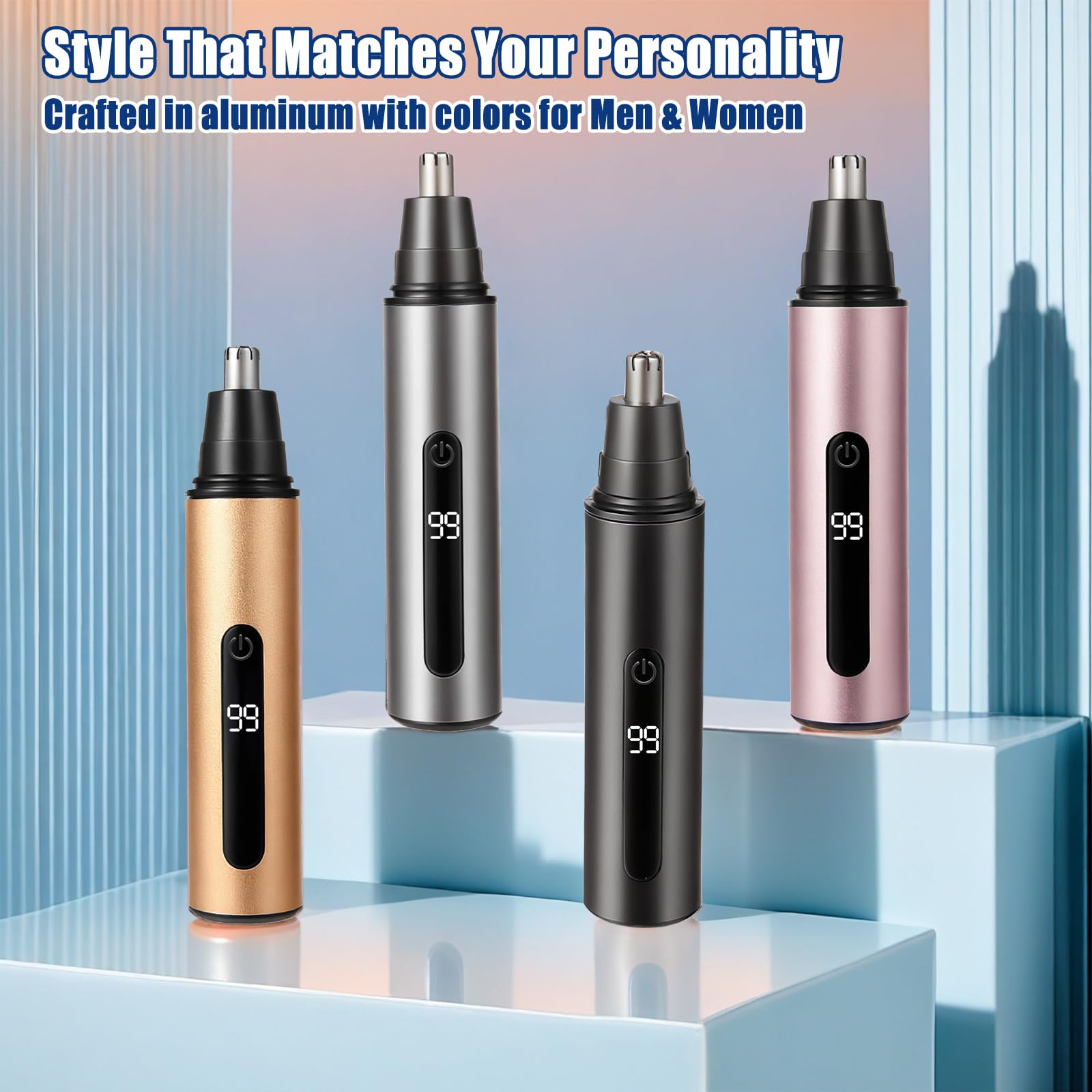 SYAWS Nose Hair Trimmer for Men and Women,USB Rechargeable Eyebrow & Facial Hair Remover with LED Display,Aluminum Alloy Shell with IPX7 Waterproof,Dual Edge Blades for Easy Cleaning (Black)