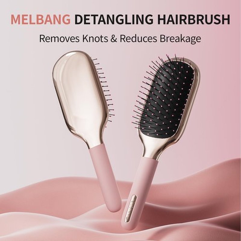 MELBANG Detangling Hair Brush for Thin & Damaged Hair - Paddle Brush with Soft Cushion Bristles for Wet & Dry Use, Smoothing & Pain-Free Detangling (Pink)