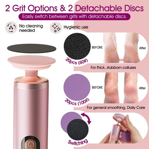 Electric Foot Callus Remover for Dry Foot Skin, Pedicure Tools for Feet with Powerful Motor for Dead Skin & Cracked Heel,Electric Foot File with 2 Detachable Discs