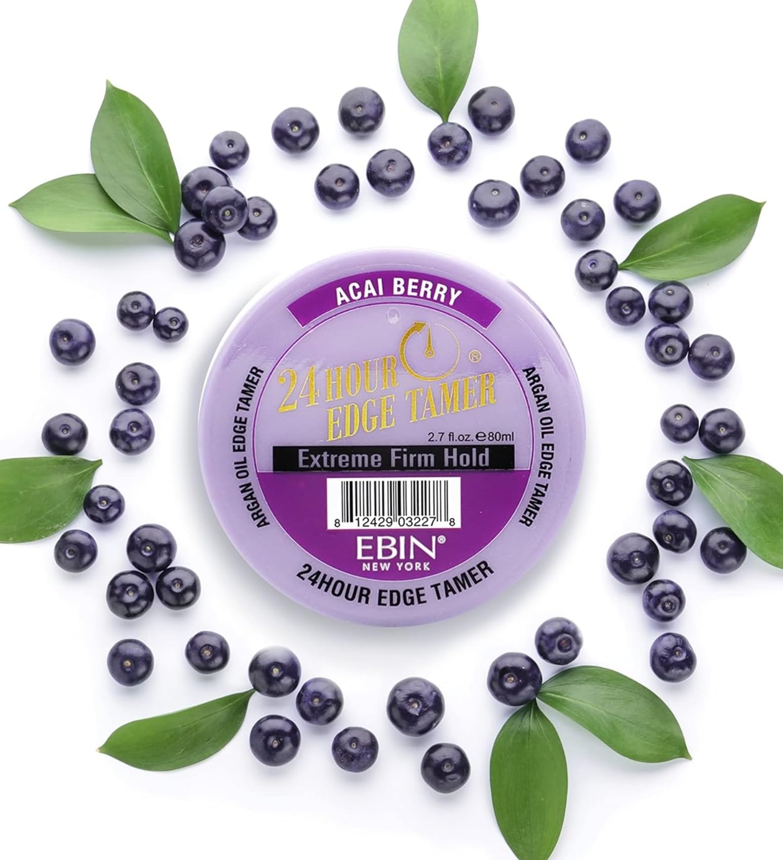 24 Hour Argan Oil Edge Tamer Refresh (8.25oz/ 250ml, Acai Berry) | Extreme Firm Hold, Smooths & Tames Frizz | No Flaking or Drying | High Shine, Long Lasting, All Hair Types, Styling Gel.