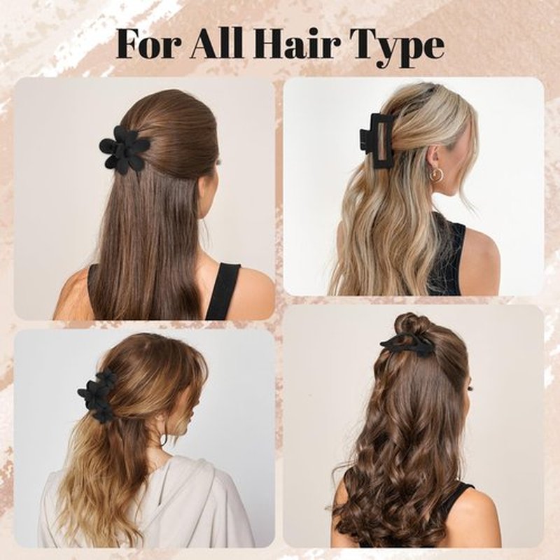 Hair Clips for Women: Non-Slip Strong Hold Jaw Claw Clips for Thin Thick Curly Hair, Classic Black Hair Claw Set Include Large, Square, Flower, Flat & Small Clips as Christmas Gift 12Pack(Set A)