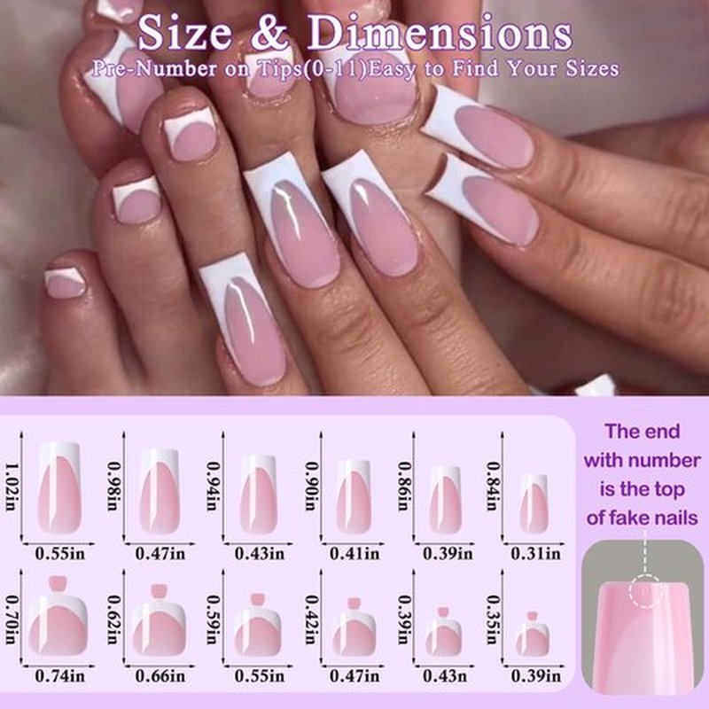 144pc White French Tip Press on Nails Medium & Square Fake Toenails Kit, Square Nails Press ons Toenail Women French Acrylic Nail Medium Glue on Nails Toenail Tips Toe Fake Nail with Tabs File
