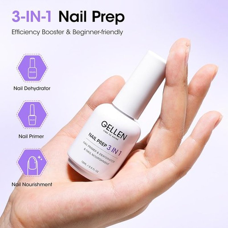 GELLEN Nail Primer & Dehydrator - 3-in-1 Acid-Free Nail Prep with Squalane for Gel & Acrylic | 15ML
